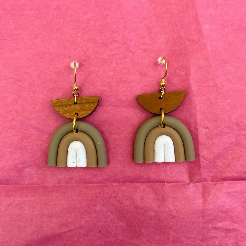 Earrings brown clay dangle - Picture 1 of 3